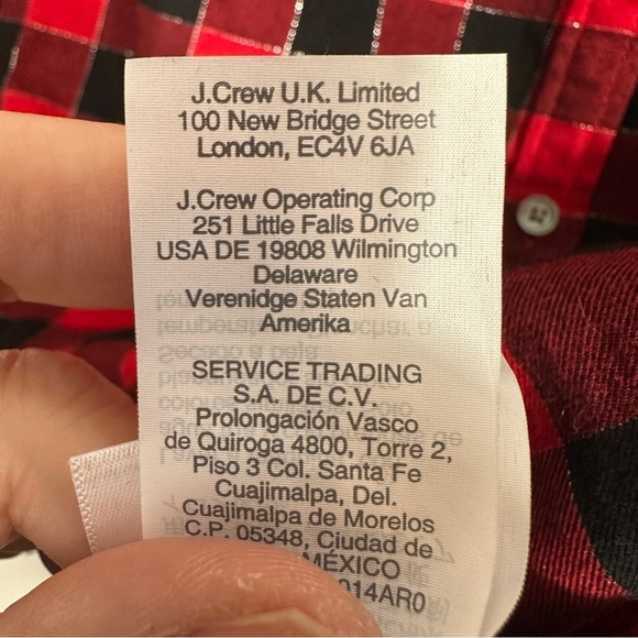 J. Crew size XS red/black check top with silver metallic threads, long sleeve - Picture 9 of 11
